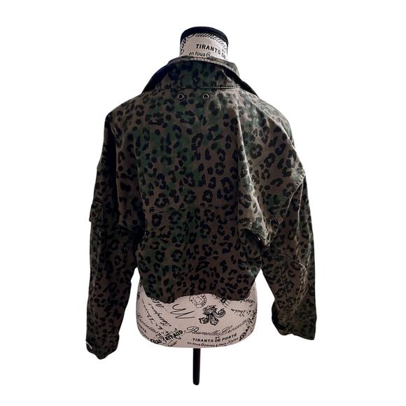 NWT Pam & Gela Leopard Print Cropped Utility Jacket Army Green Size S EdgyChic - Picture 4 of 12